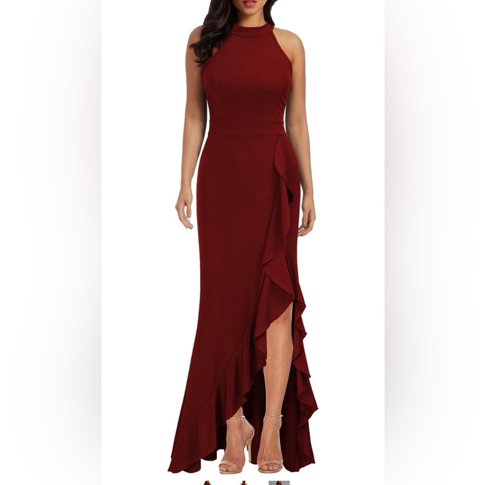 Elegant Burgundy Halter Dress | XL